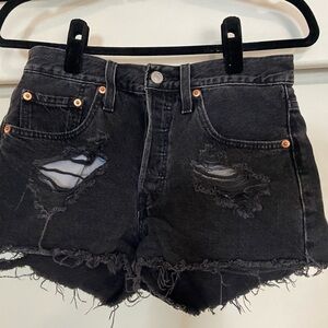 Distressed Black Denim Shorts